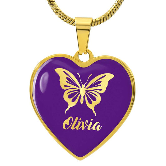 Butterfly Custom Name on Heart Necklace