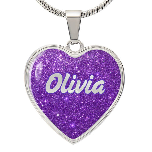 Purple Glitter Effect Heart Name Necklace