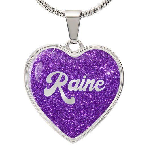 Purple Glitter Heart Name Necklace with Engraved Back