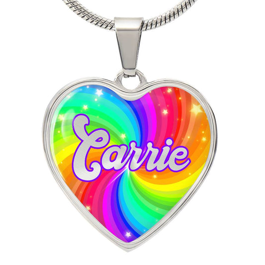 Rainbow Bright Heart Swirl Heart Name with Engraved Back