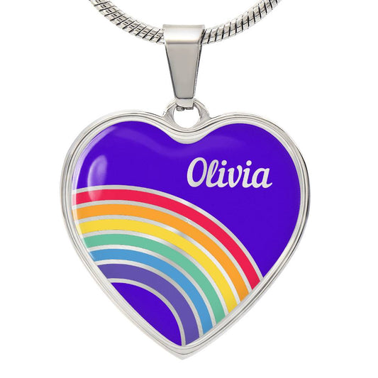 Rainbow on Blue Heart Name Necklace