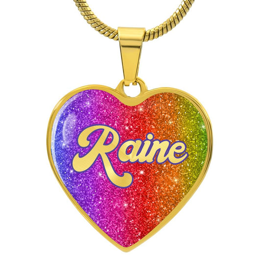 Rainbow Glitter Effect Heart Name Necklace