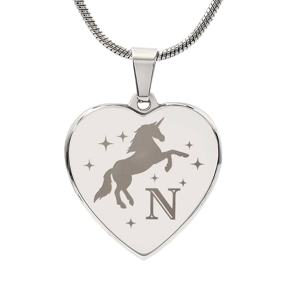 I Believe in You Unicorn Initial Letter N Necklace