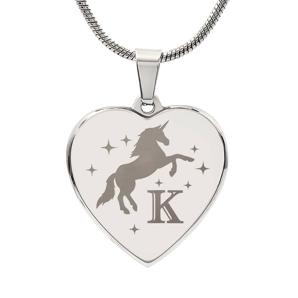 I Believe in You Unicorn Initial Letter K Necklace