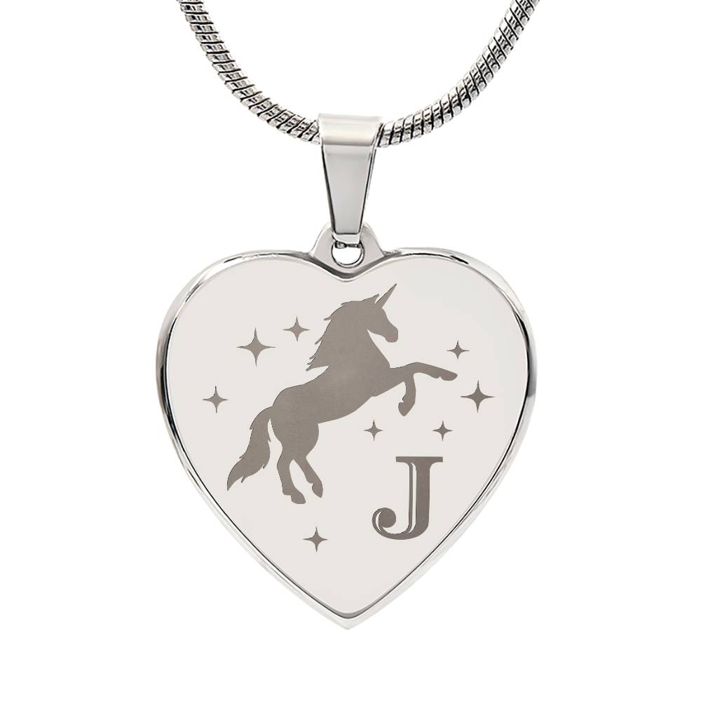 I Believe in You Unicorn Initial Letter J Necklace