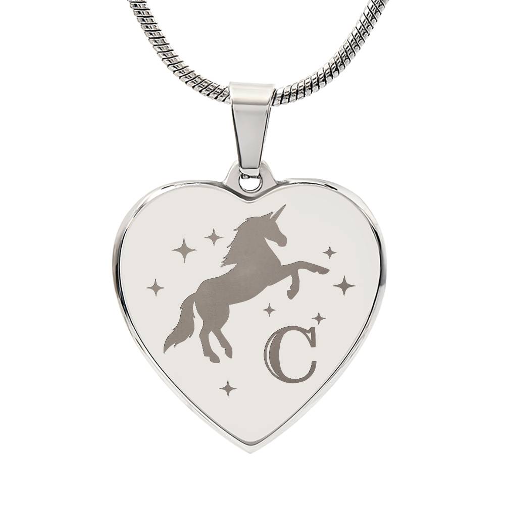 I Believe in You Unicorn Initial Letter C Necklace