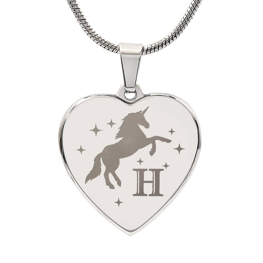 I Believe in You Unicorn Initial Letter H Necklace