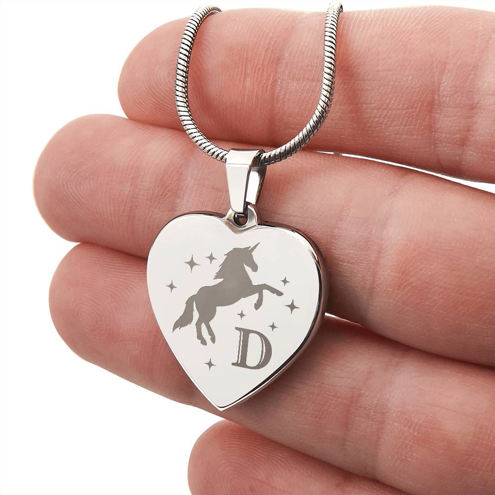 I Believe in You Unicorn Initial Letter D Necklace