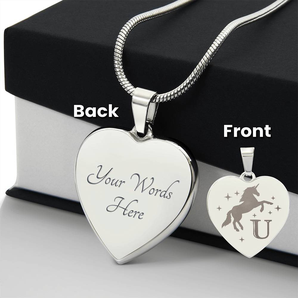 I Believe in You Unicorn Initial Letter U Necklace