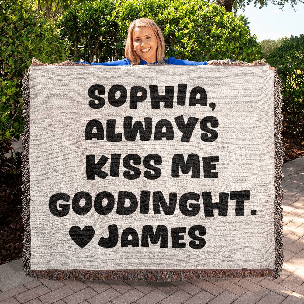 Anniversary Cotton Woven Blanket - Always Kiss Me Goodnight Personalized