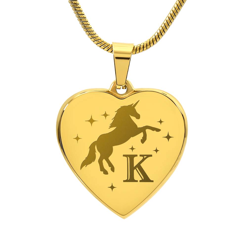 I Believe in You Unicorn Initial Letter K Necklace