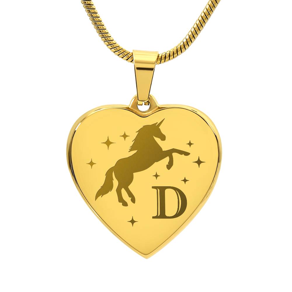 I Believe in You Unicorn Initial Letter D Necklace