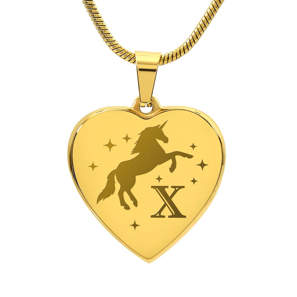 I Believe in You Unicorn Initial Letter X Necklace