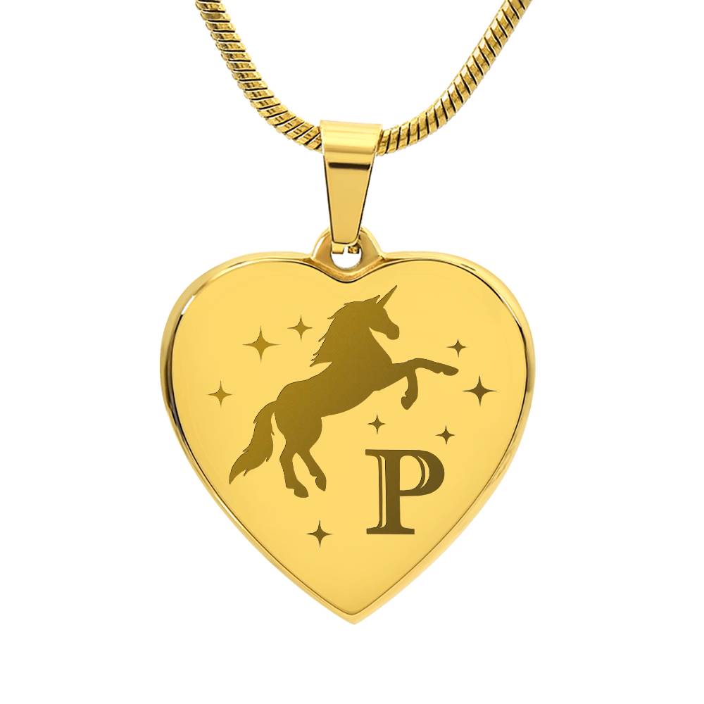 I Believe in You Unicorn Initial Letter P Necklace