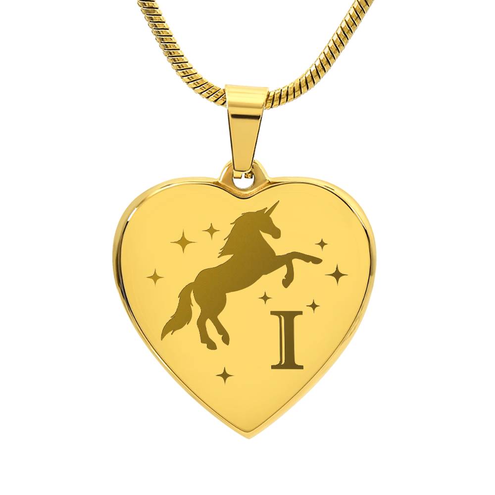 I Believe in You Unicorn Initial Letter I Necklace