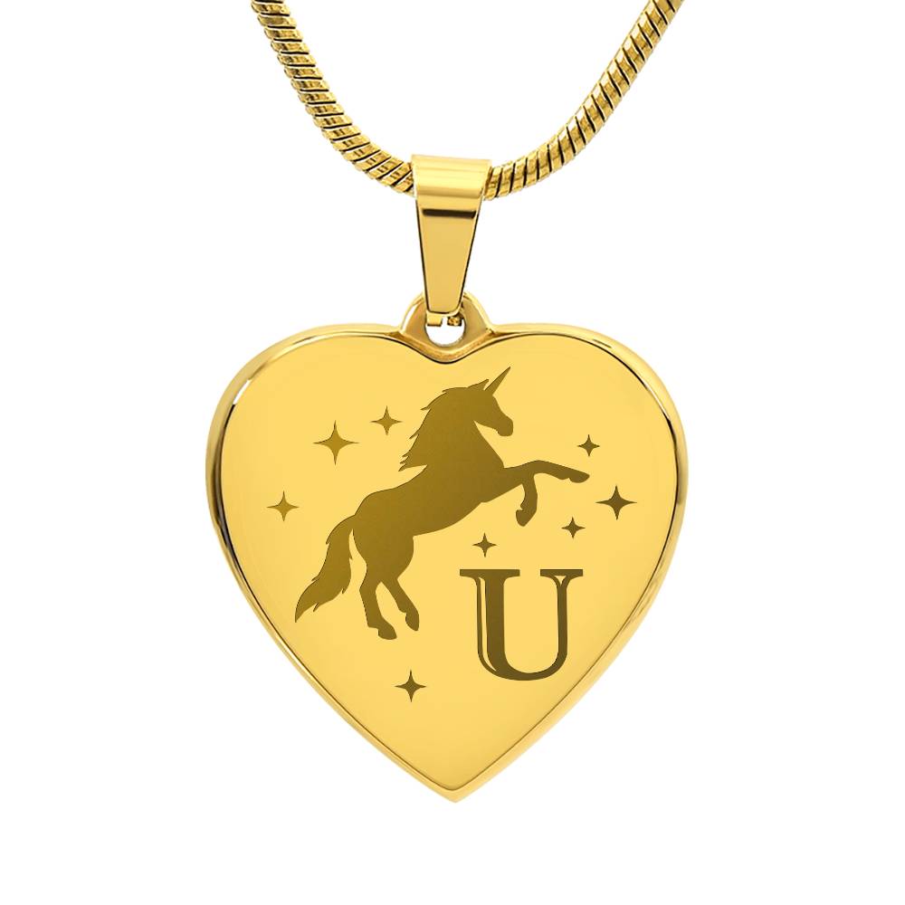 I Believe in You Unicorn Initial Letter U Necklace