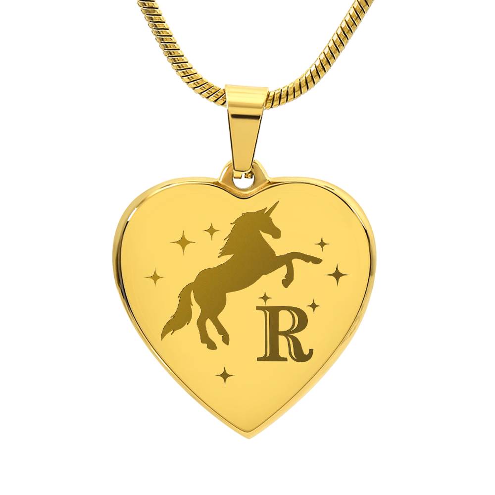 I Believe in You Unicorn Initial Letter R Necklace