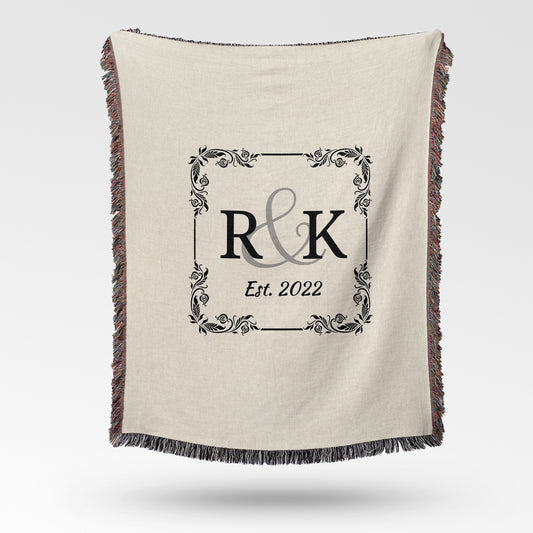Couples Initial Scroll Woven Throw Blanket
