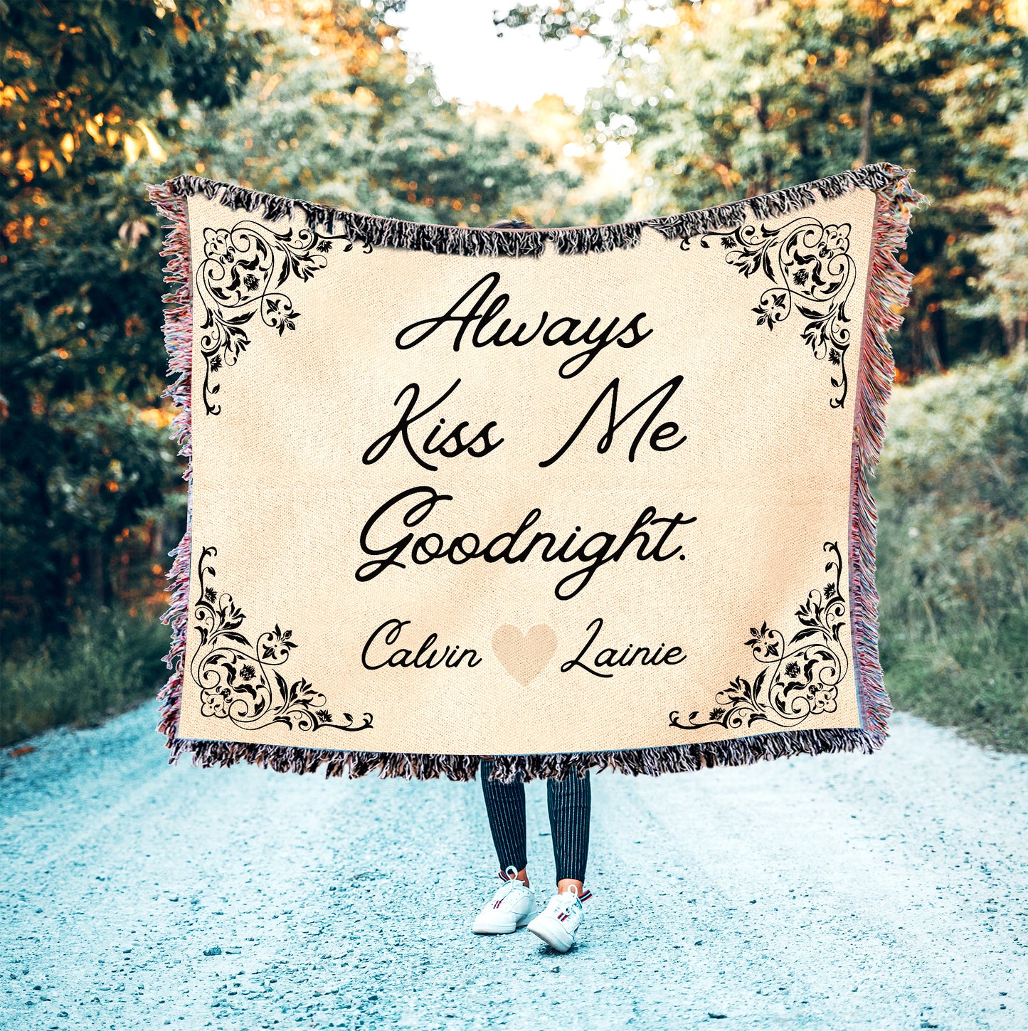 Personalized Always Kiss Me Goodnight Woven Throw Blanket