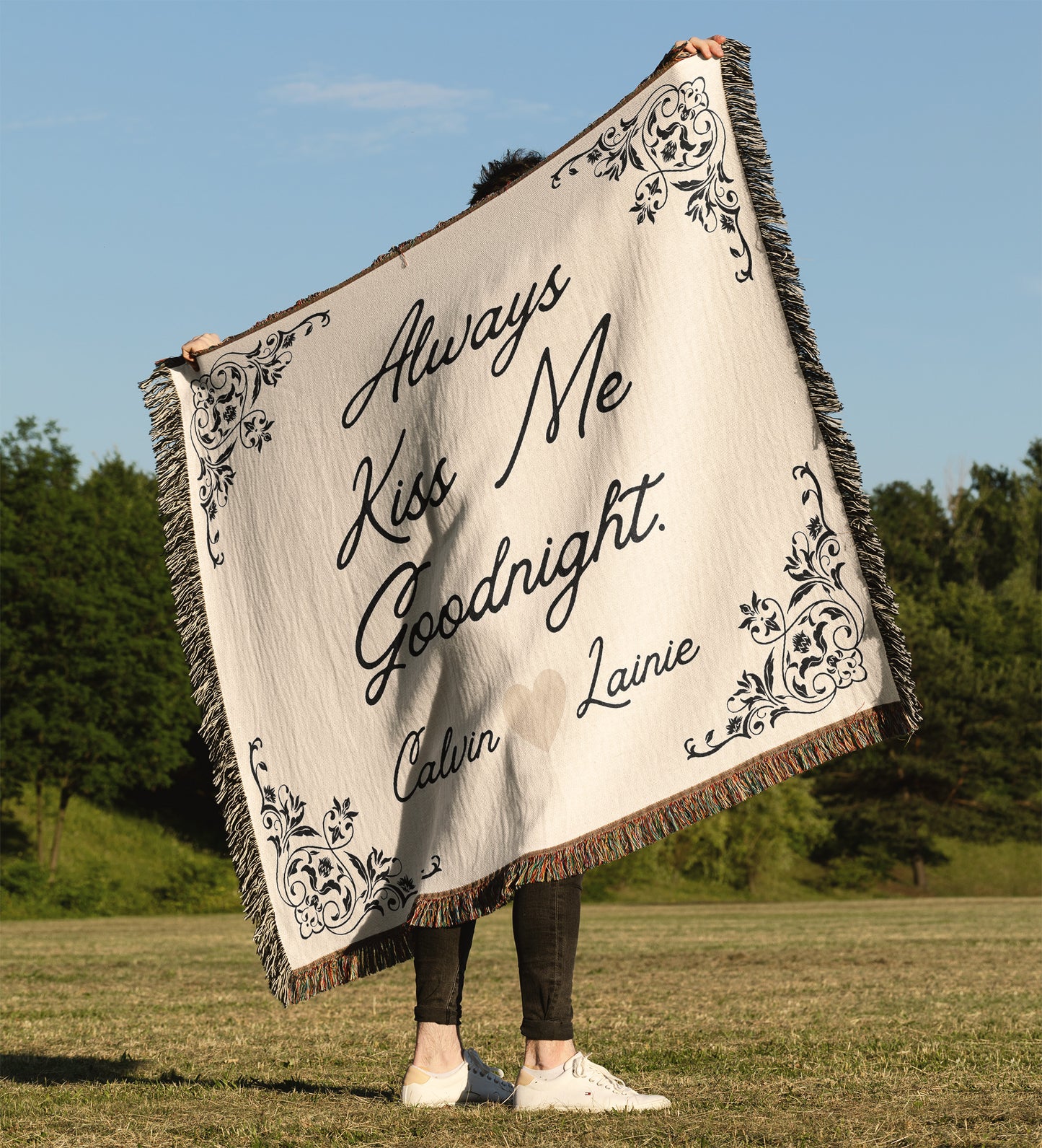 Personalized Always Kiss Me Goodnight Woven Throw Blanket