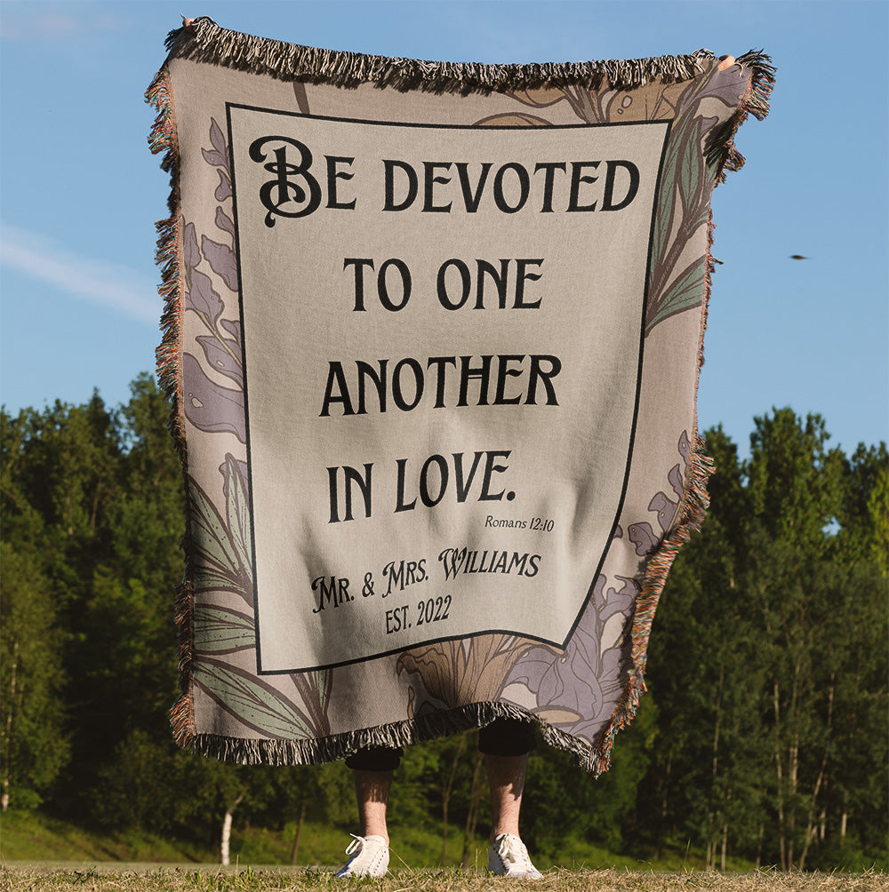 Personalized Bible Romans 12:10 Woven Throw Blanket