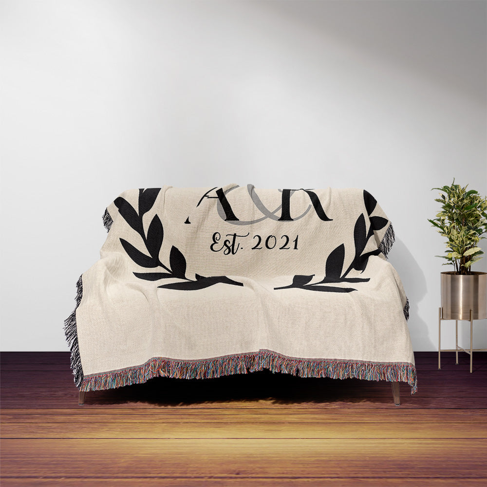 Personalized Cotton Woven Throw Blanket Bold Wreath