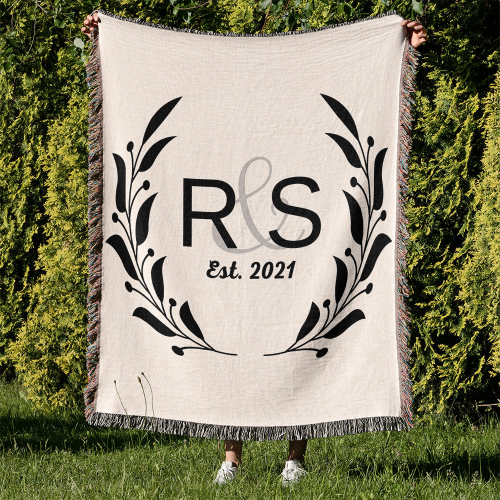 Personalized Woven Blanket - Stylized Wreath and Initials